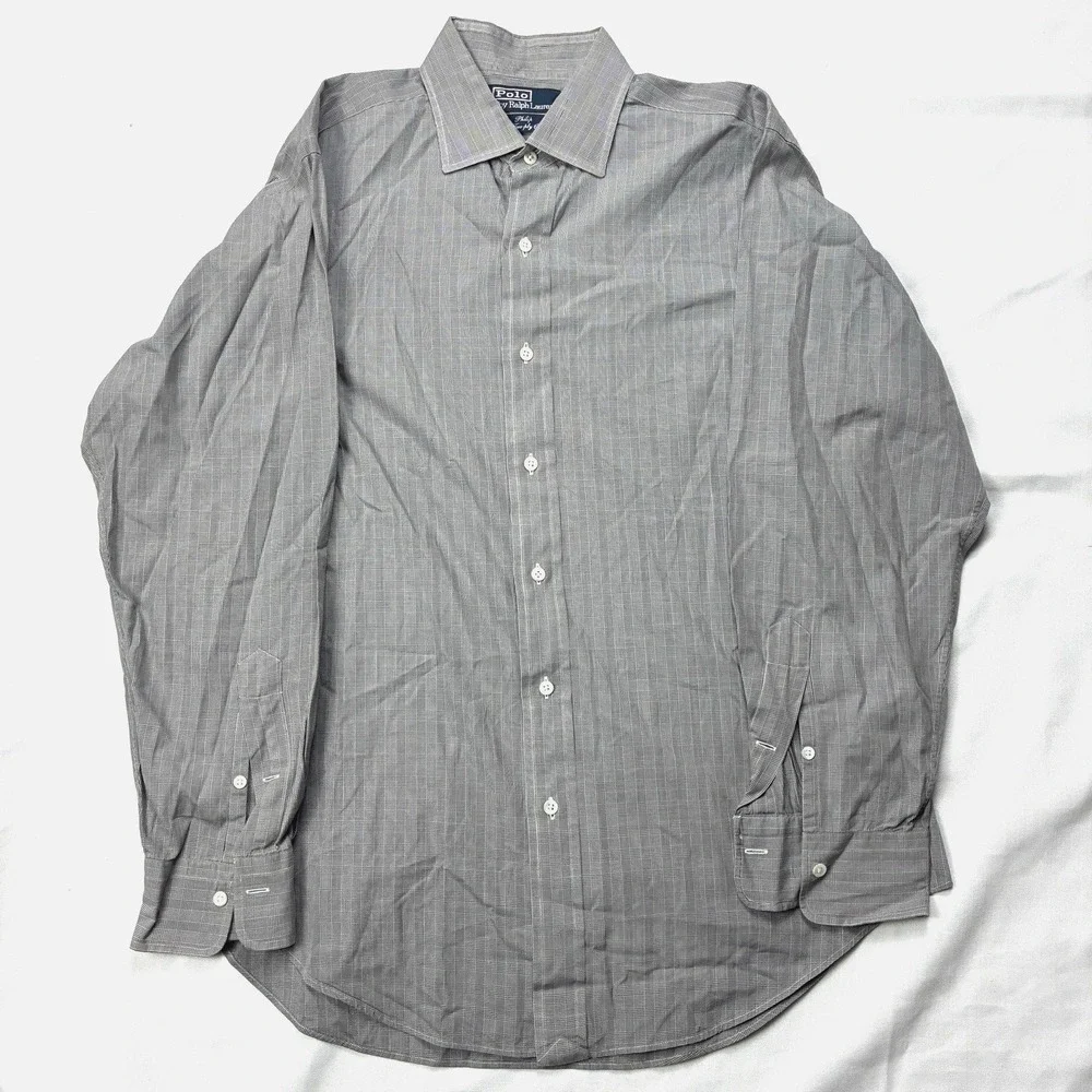 Polo Ralph Lauren Dress Shirt Mens 15.5 33 Gray Plaid Philip Two Ply Cotton VTG